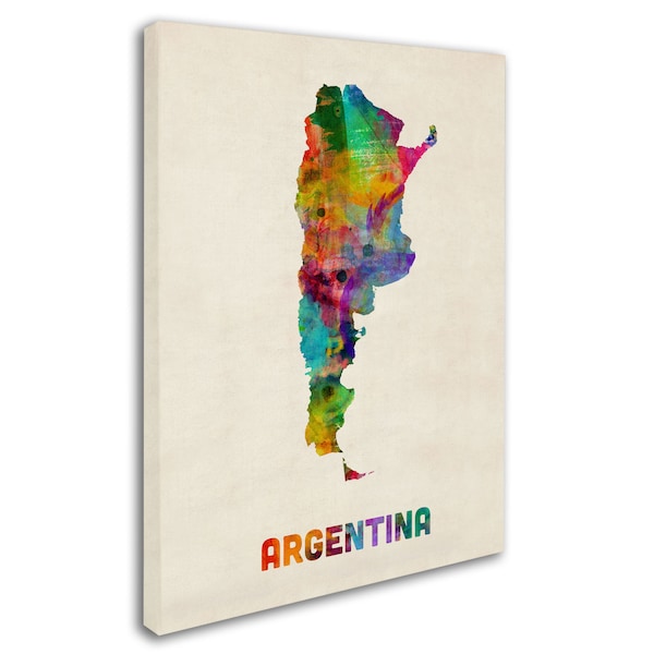 Michael Tompsett 'Argentina Watercolor Map' Canvas Art,35x47